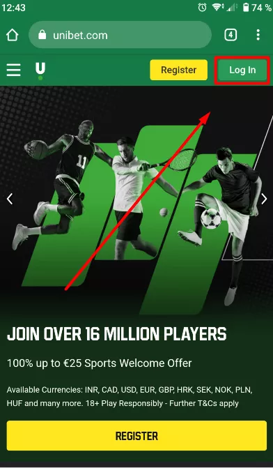 Unibet login button